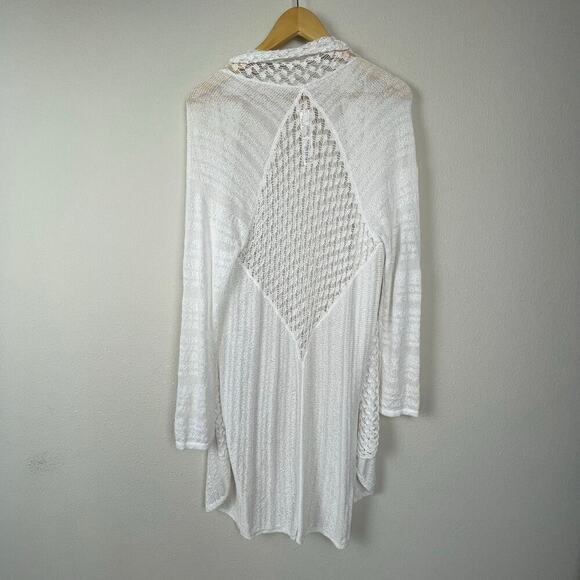 Chico's Size 2 White Open Front Cardigan – Open Knit Duster Sweater Size Large - Picture 4 of 4
